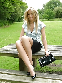 Hot blonde Milf Jess shows her shiny black heels and..