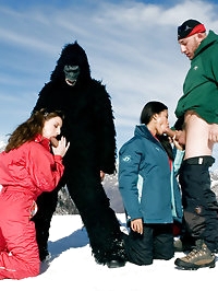 Two girls are skiing and fucking this monster